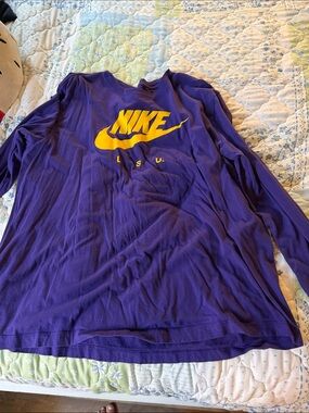 Nike Purple Long Sleeve Tee with Yellow Logo LSU